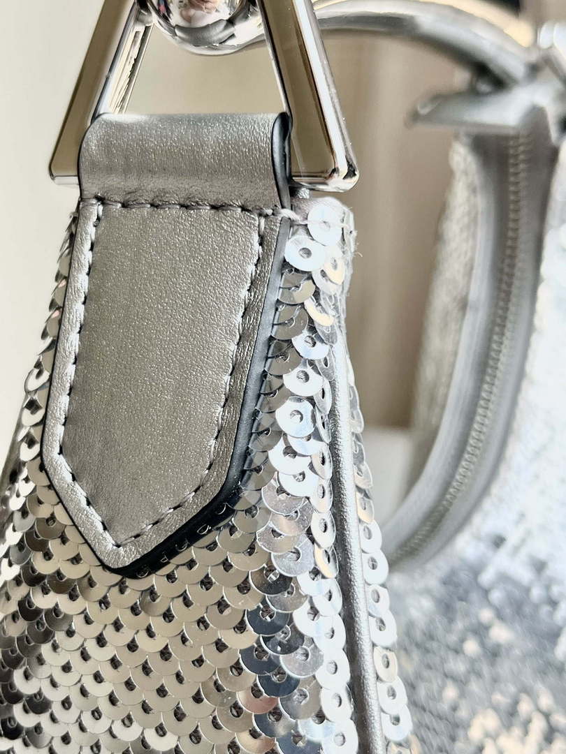 Tom Ford Silver Hand embroidered sequins Leather Bianca Mini Hobo 5520708811