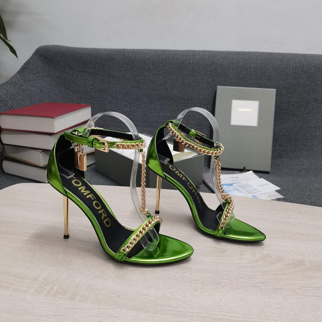 Tomford Shiny Leather Padlock Pointy Naked Sandal 105mm W22720 - 35 - View 1