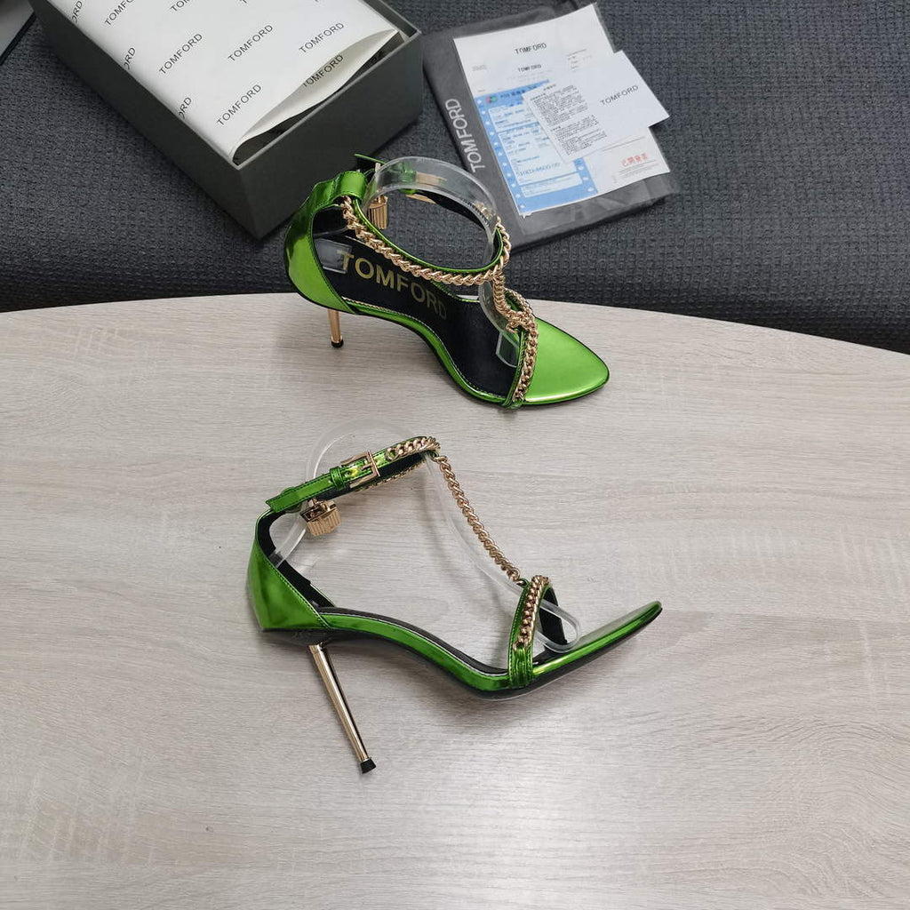 Tomford Shiny Leather Padlock Pointy Naked Sandal 105mm W22720