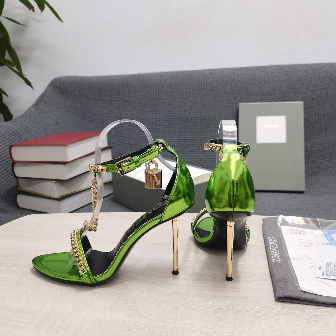 Tomford Shiny Leather Padlock Pointy Naked Sandal 105mm W22720