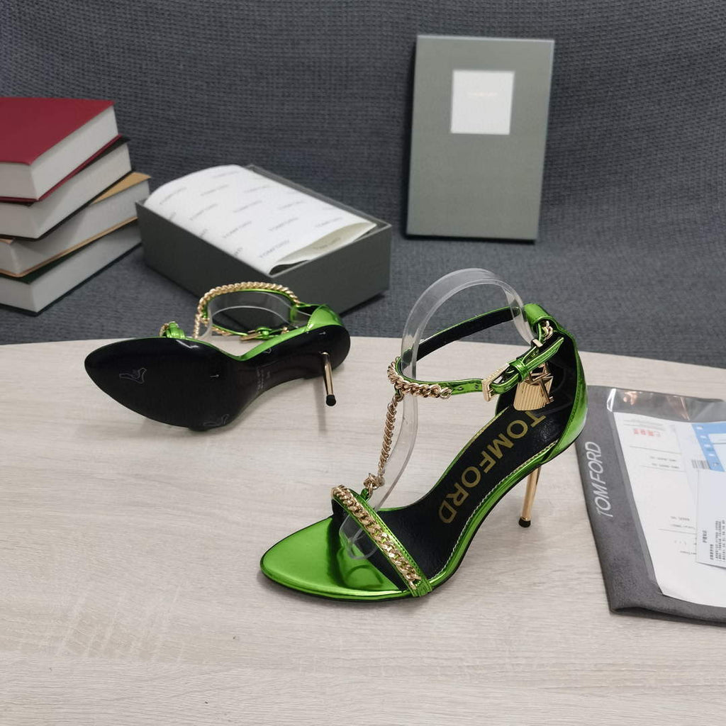 Tomford Shiny Leather Padlock Pointy Naked Sandal 105mm W22720