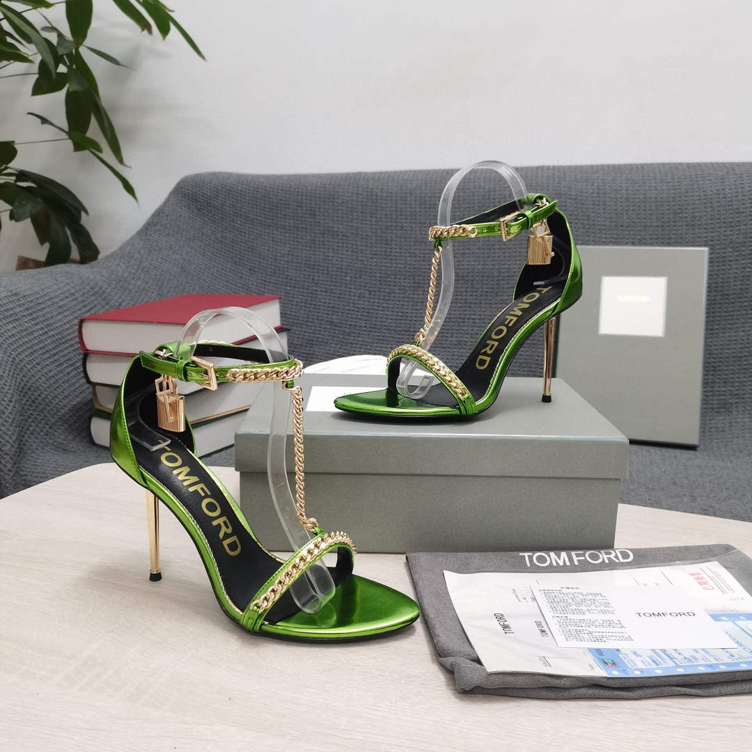 Tomford Shiny Leather Padlock Pointy Naked Sandal 105mm W22720