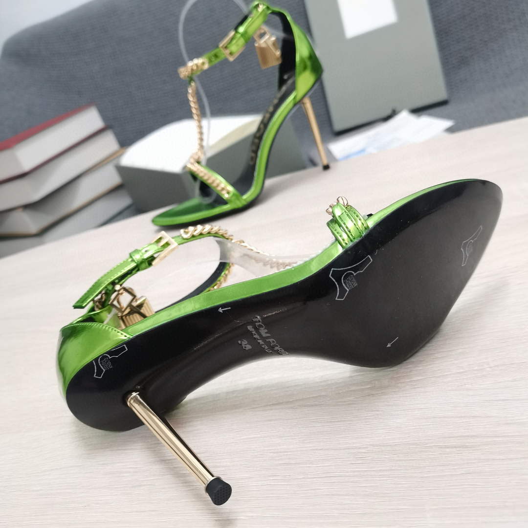Tomford Shiny Leather Padlock Pointy Naked Sandal 105mm W22720