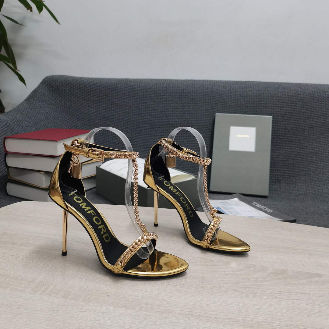 Tomford Shiny Leather Padlock Pointy Naked Sandal 105mm W22721 - 35 - View 1