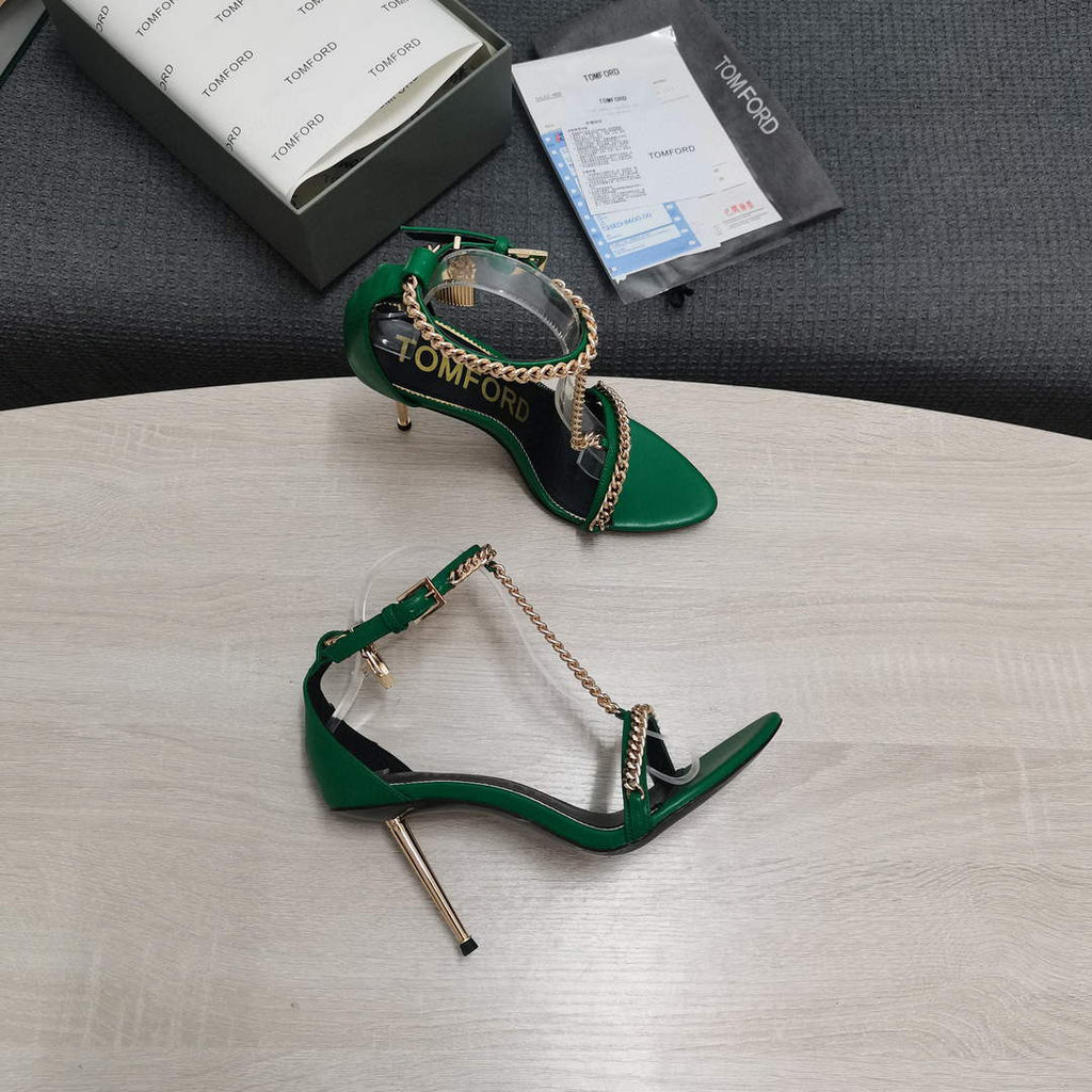 Tomford Shiny Leather Padlock Pointy Naked Sandal 105mm W22731