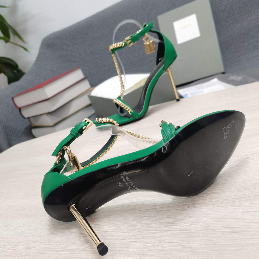 Tomford Shiny Leather Padlock Pointy Naked Sandal 105mm W22731