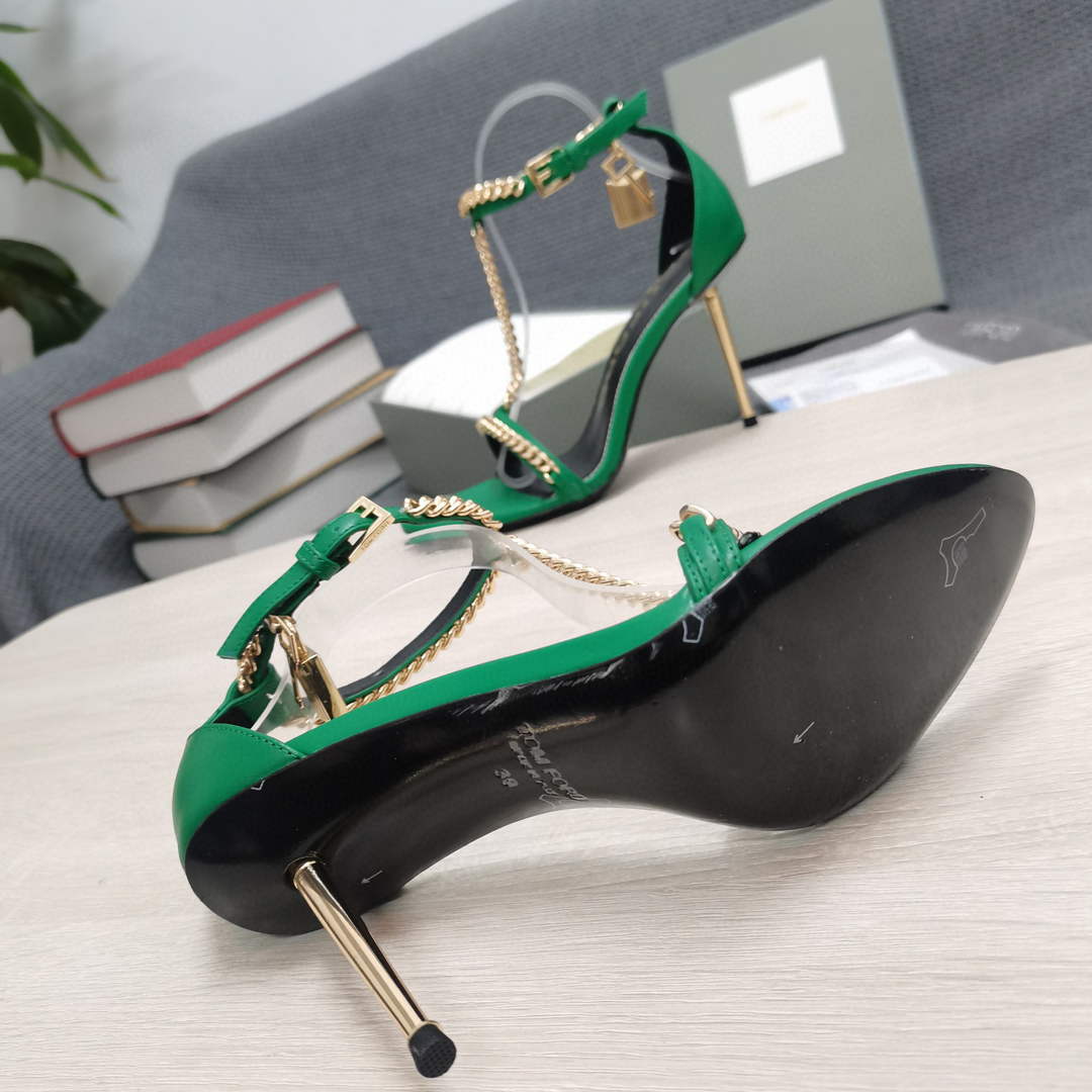 Tomford Shiny Leather Padlock Pointy Naked Sandal 105mm W22731