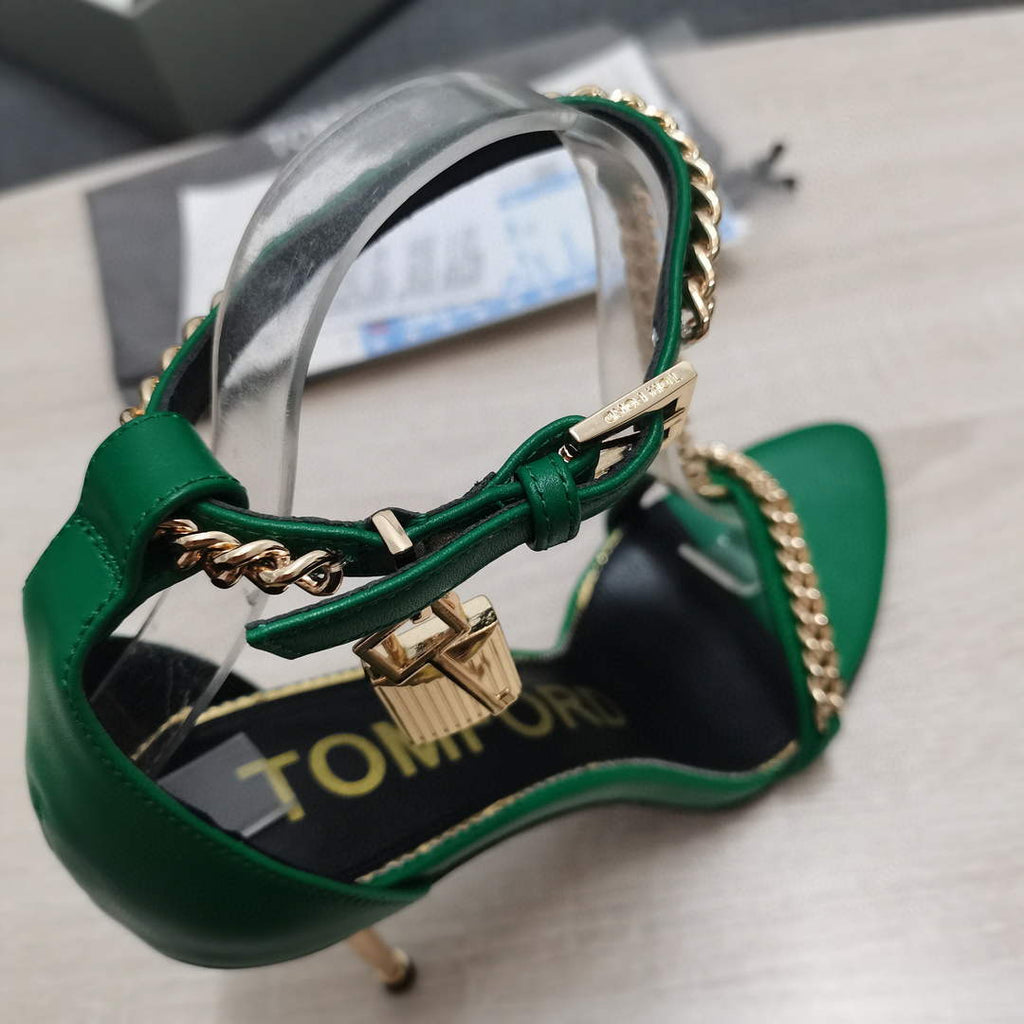 Tomford Shiny Leather Padlock Pointy Naked Sandal 105mm W22731