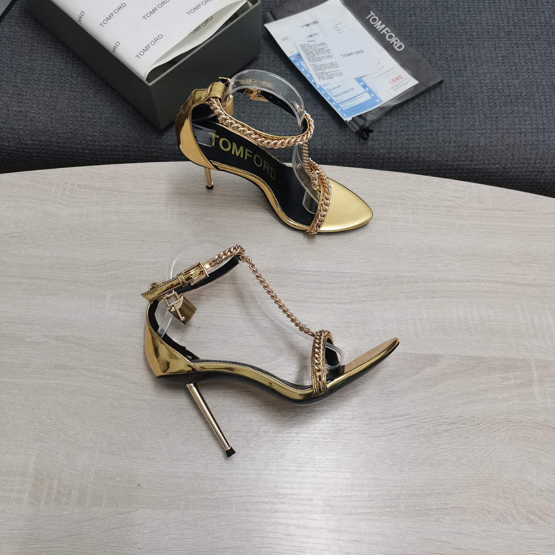 Tomford Shiny Leather Padlock Pointy Naked Sandal 105mm W22721