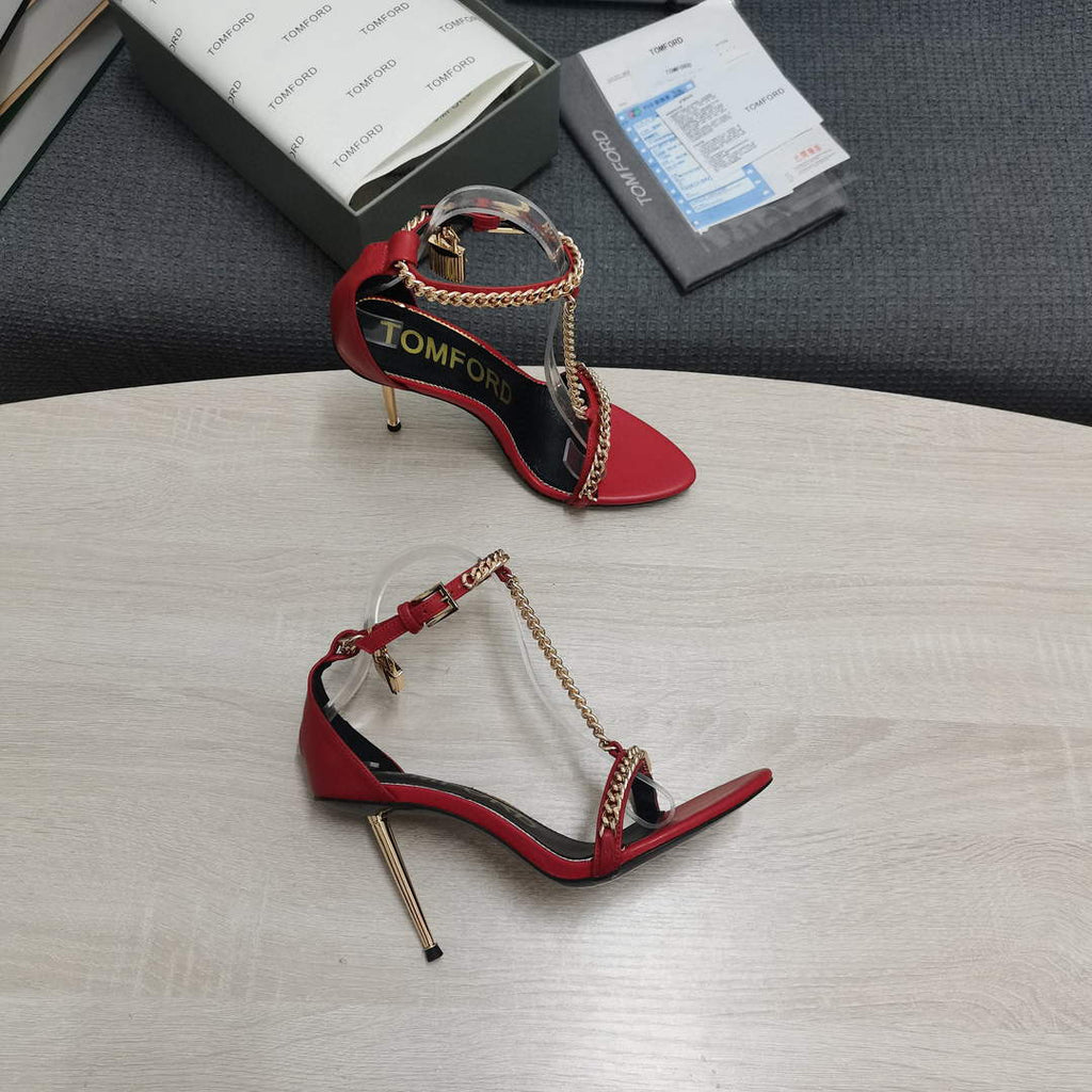 Tomford Shiny Leather Padlock Pointy Naked Sandal 105mm W22732