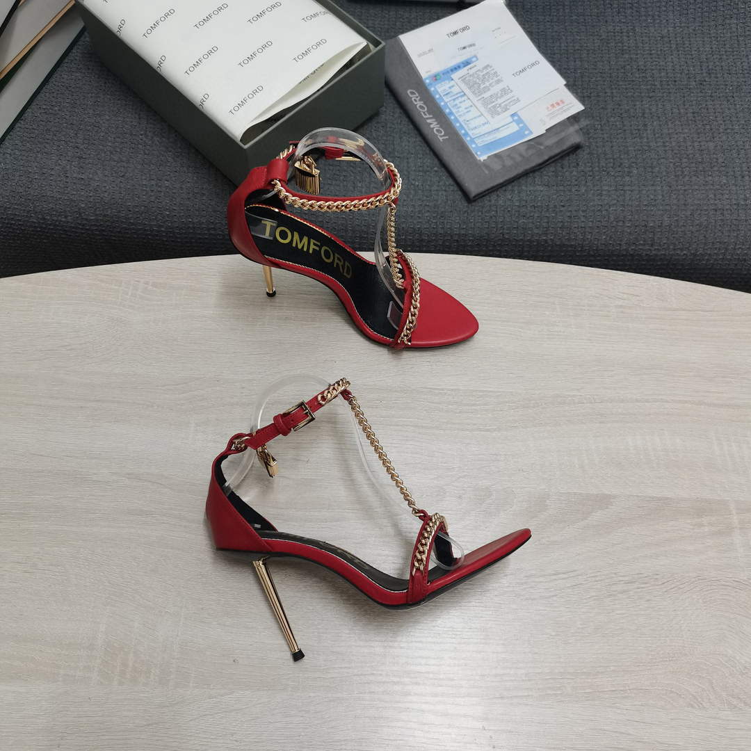 Tomford Shiny Leather Padlock Pointy Naked Sandal 105mm W22732