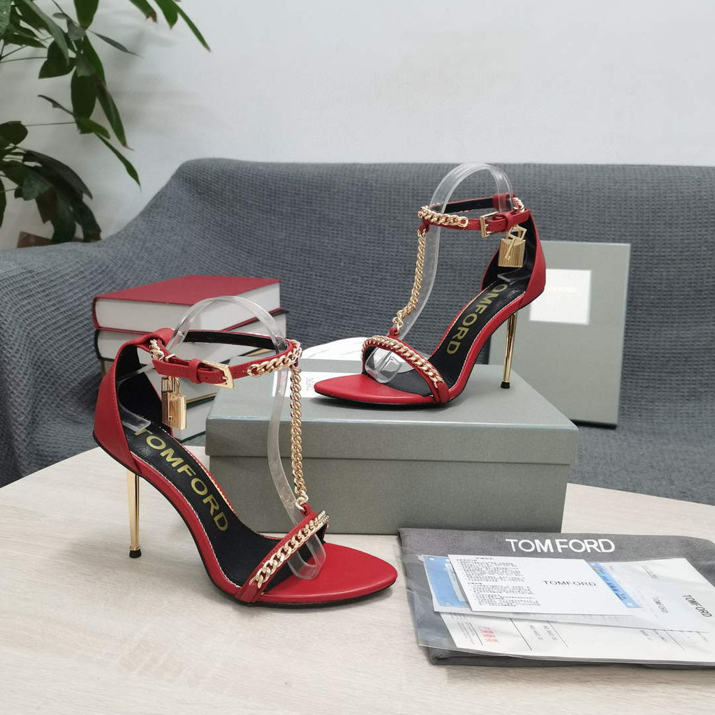 Tomford Shiny Leather Padlock Pointy Naked Sandal 105mm W22732