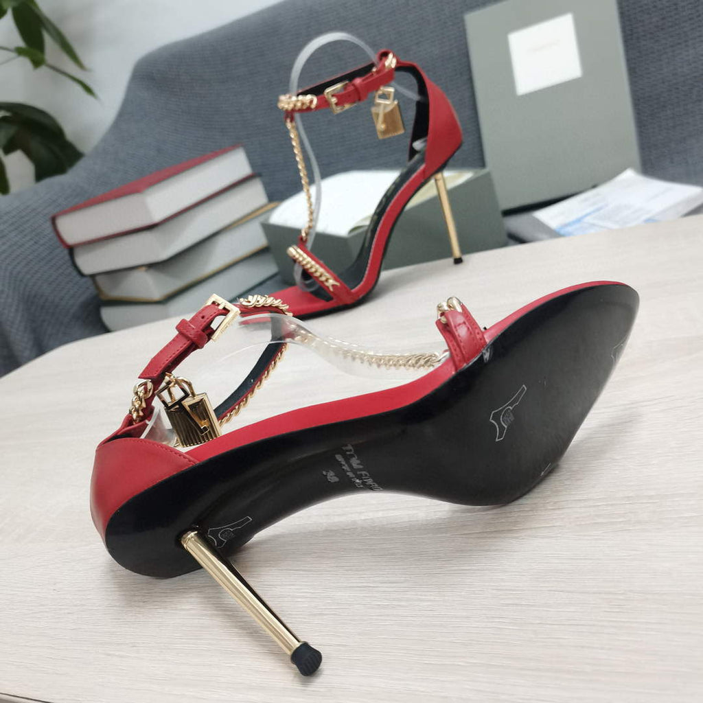 Tomford Shiny Leather Padlock Pointy Naked Sandal 105mm W22732