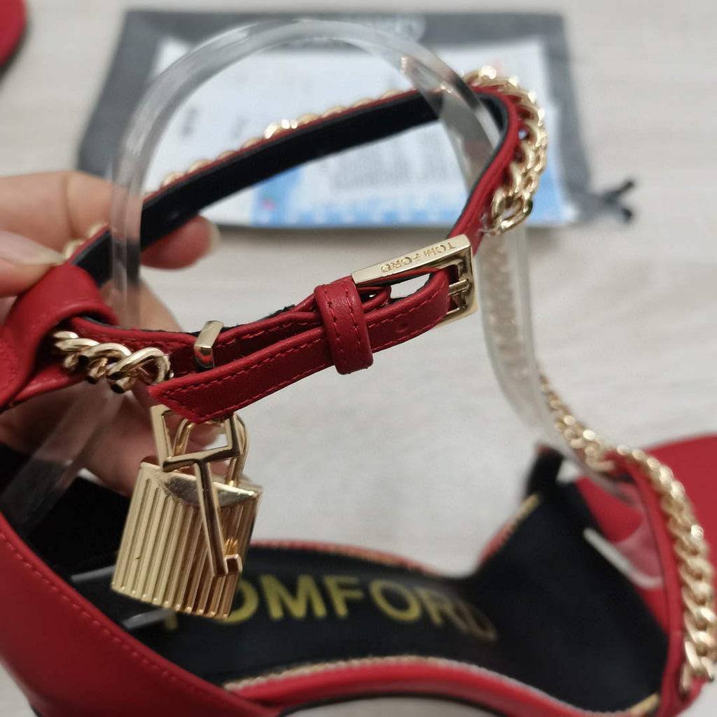 Tomford Shiny Leather Padlock Pointy Naked Sandal 105mm W22732