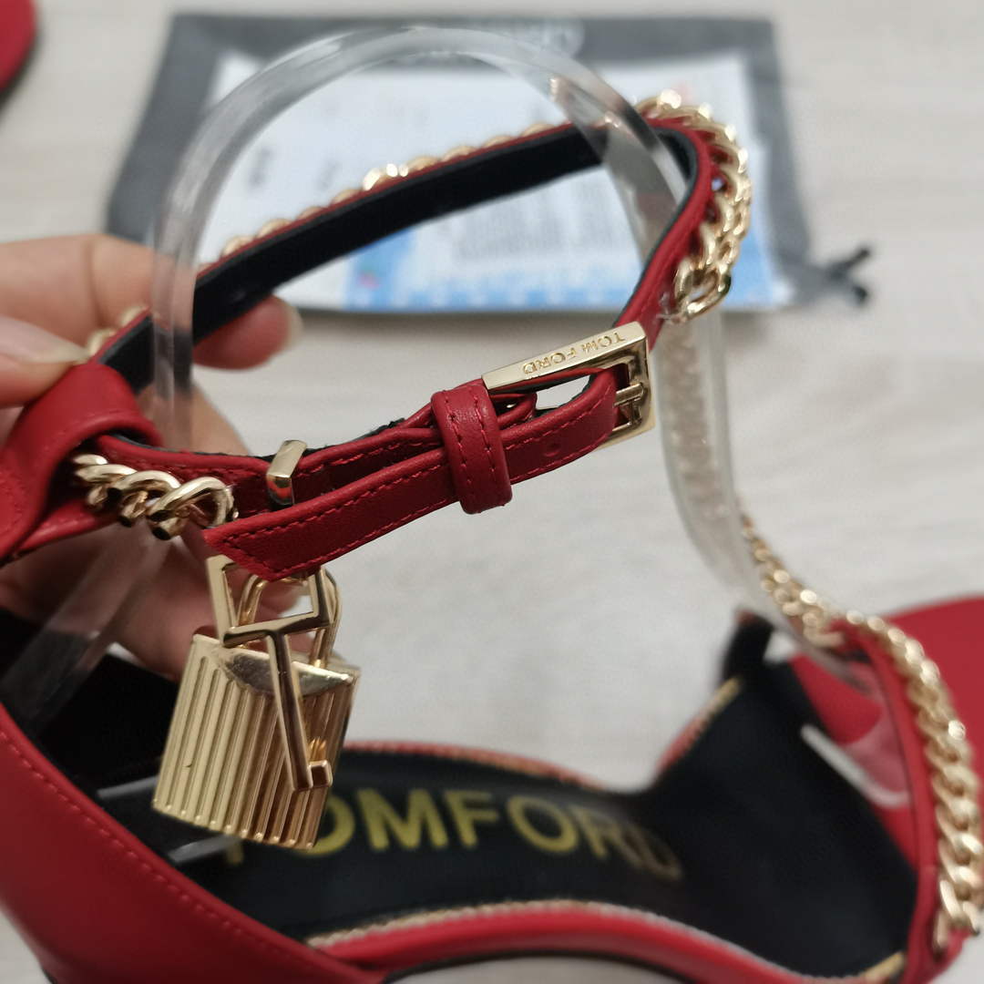 Tomford Shiny Leather Padlock Pointy Naked Sandal 105mm W22732