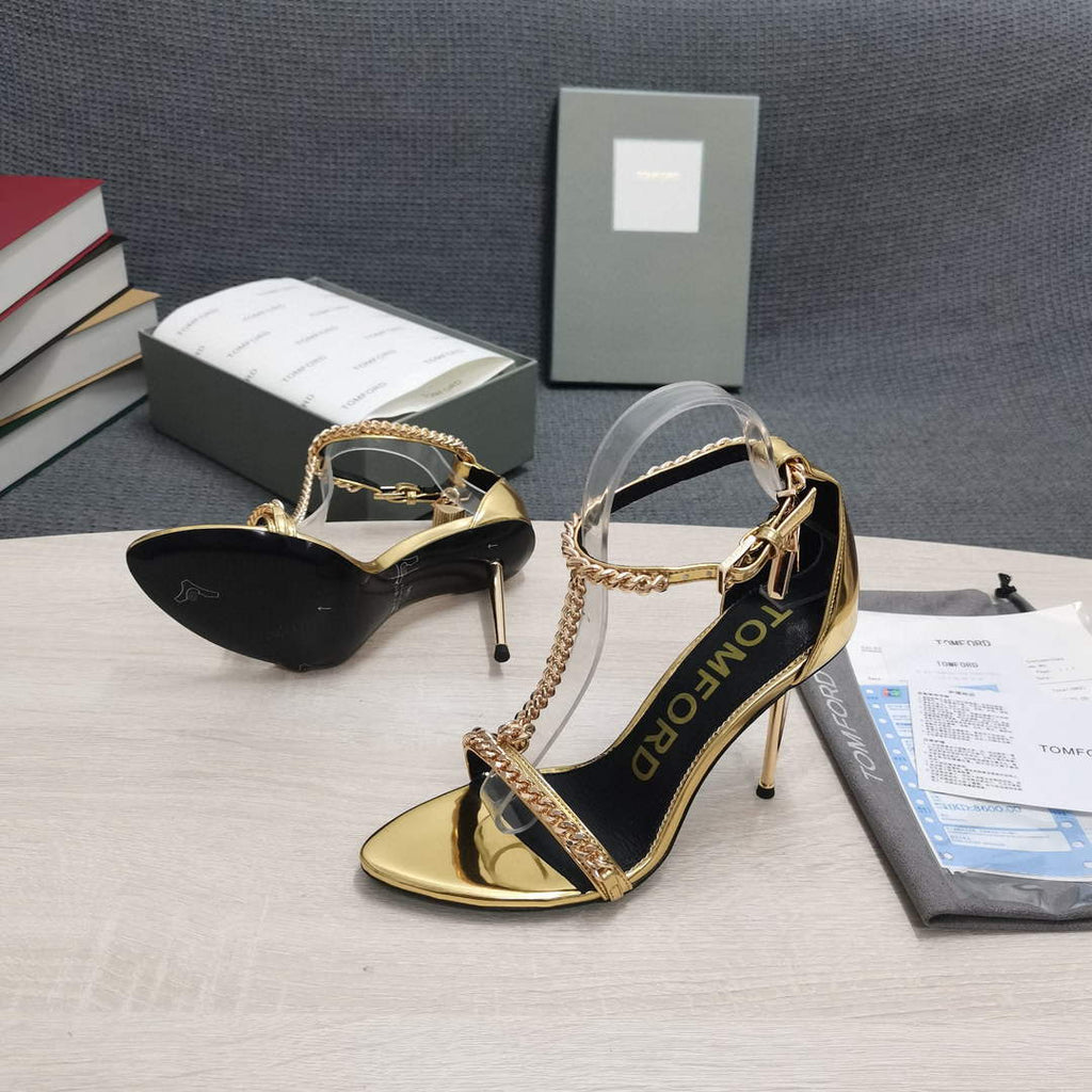 Tomford Shiny Leather Padlock Pointy Naked Sandal 105mm W22721