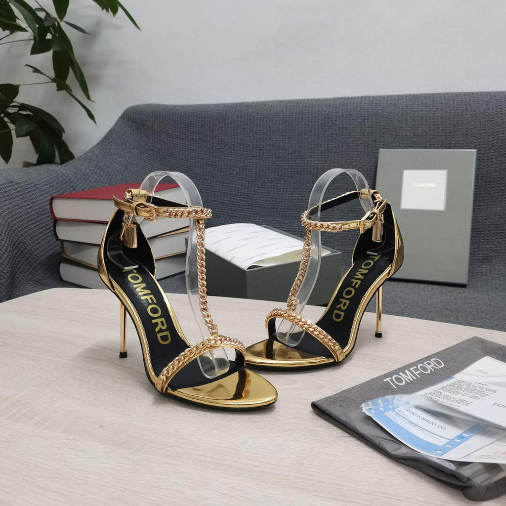 Tomford Shiny Leather Padlock Pointy Naked Sandal 105mm W22721