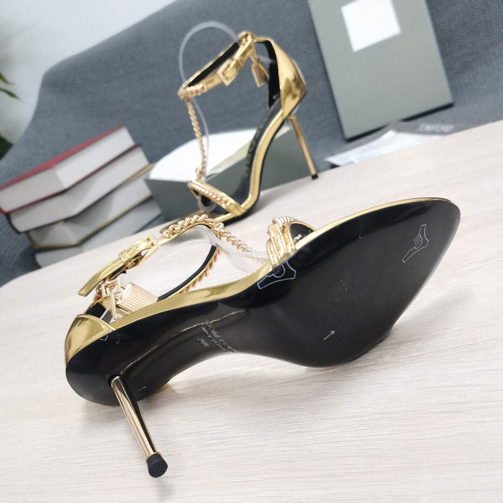 Tomford Shiny Leather Padlock Pointy Naked Sandal 105mm W22721
