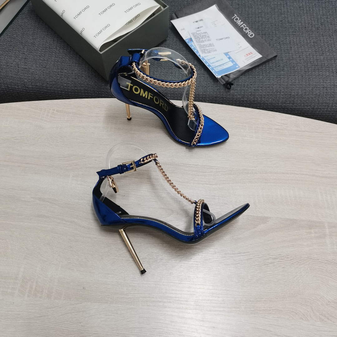 Tomford Shiny Leather Padlock Pointy Naked Sandal 105mm W22722