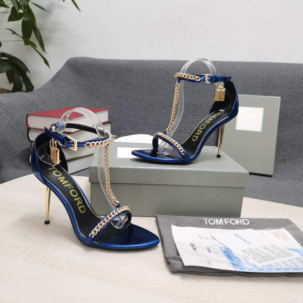 Tomford Shiny Leather Padlock Pointy Naked Sandal 105mm W22722