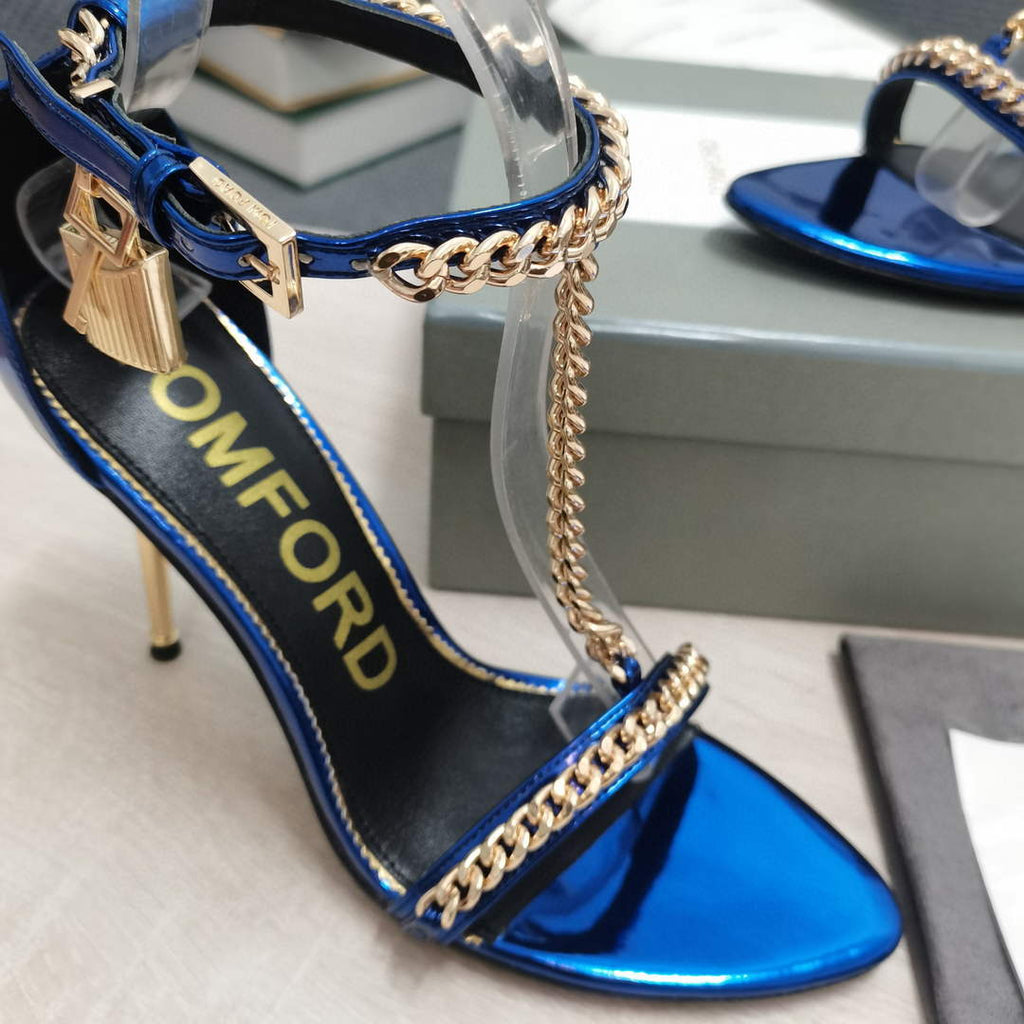 Tomford Shiny Leather Padlock Pointy Naked Sandal 105mm W22722