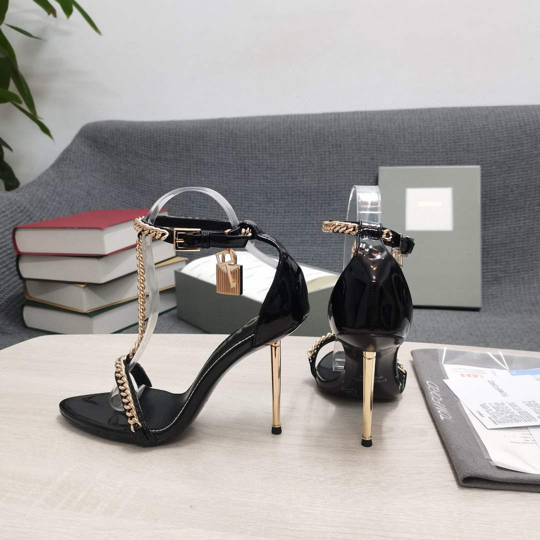 Tomford Shiny Leather Padlock Pointy Naked Sandal 105mm W22723