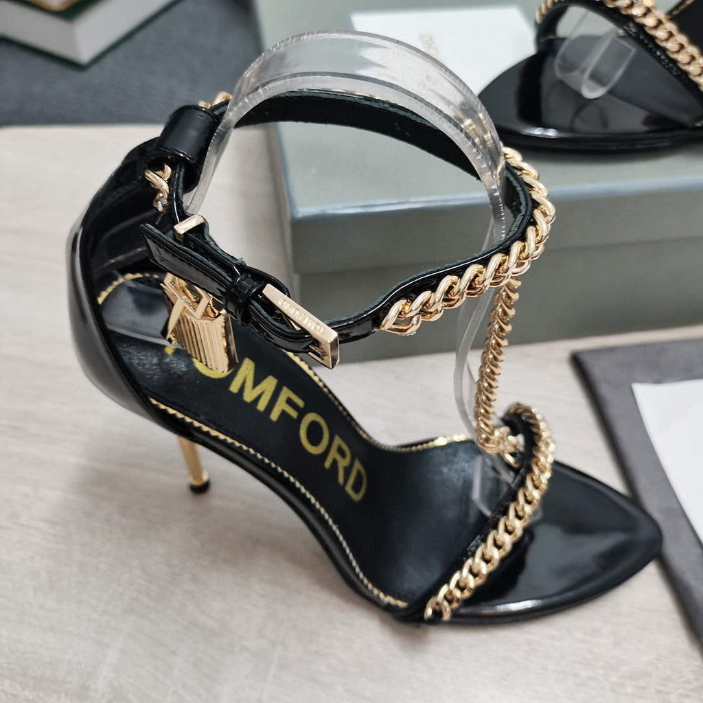 Tomford Shiny Leather Padlock Pointy Naked Sandal 105mm W22723