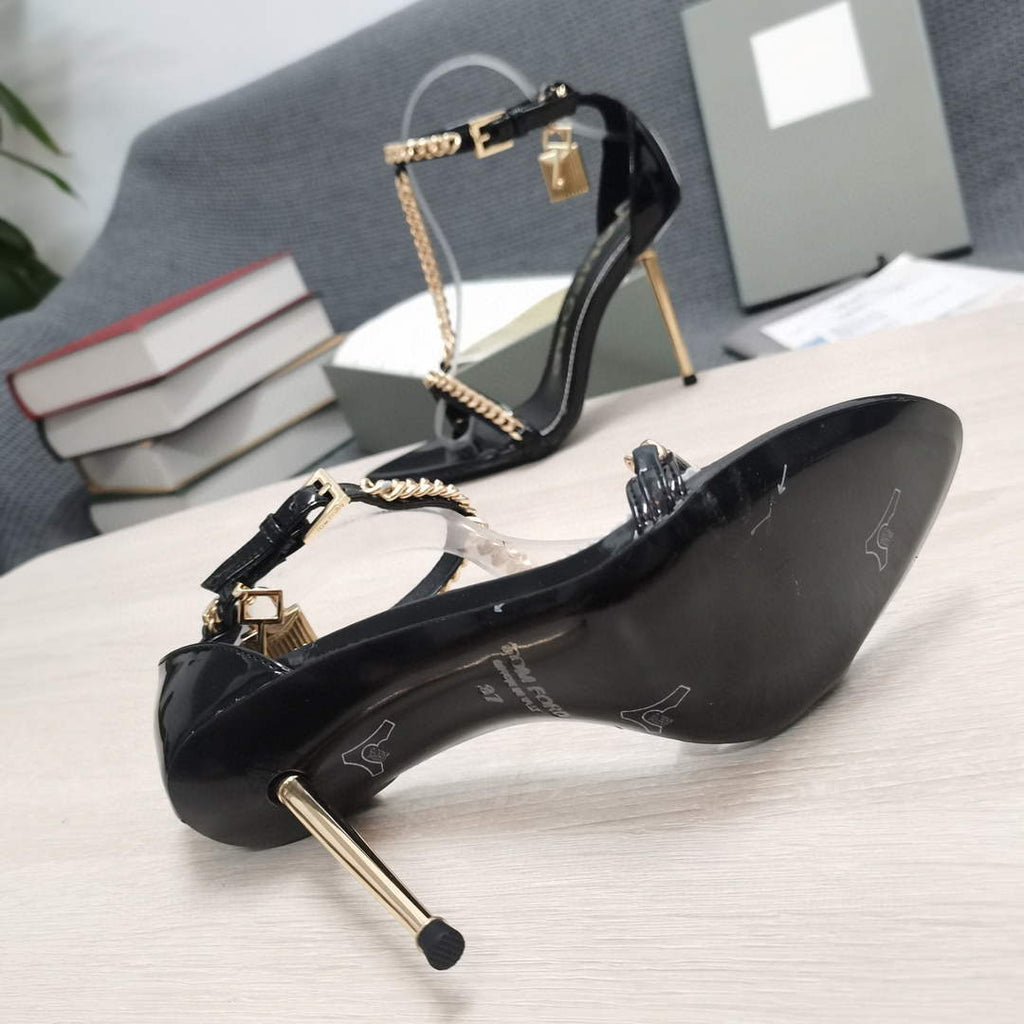 Tomford Shiny Leather Padlock Pointy Naked Sandal 105mm W22723