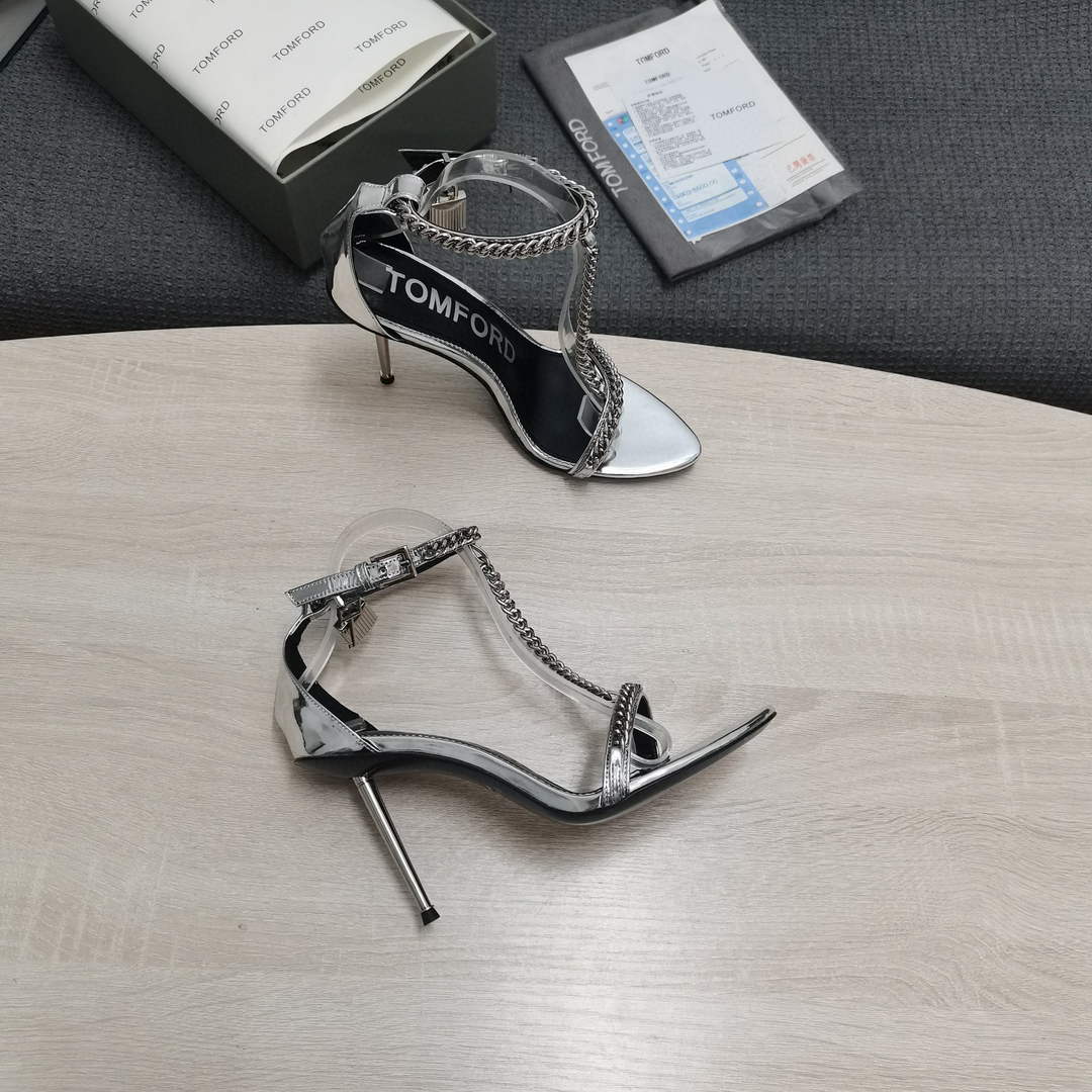 Tomford Shiny Leather Padlock Pointy Naked Sandal 105mm W22724