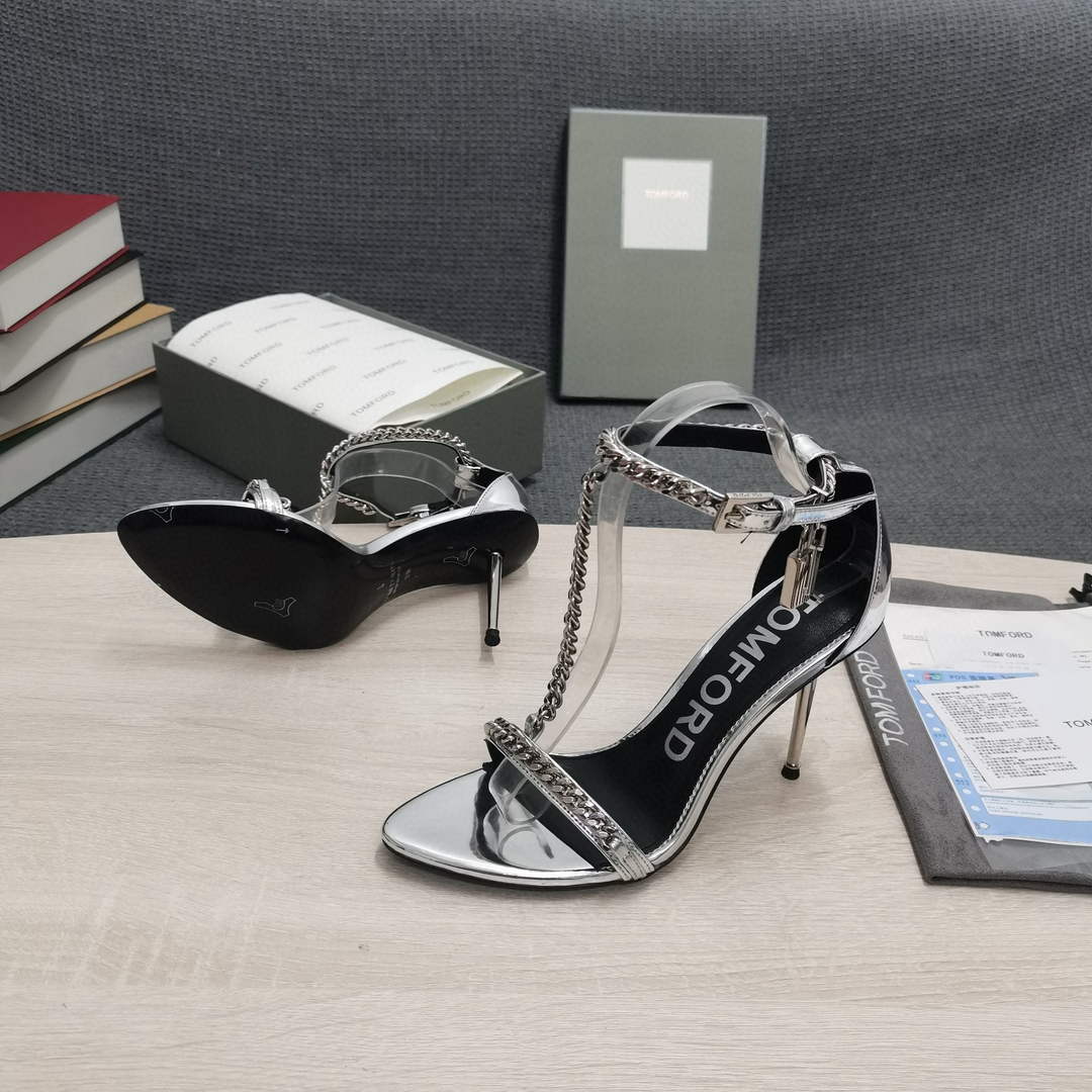 Tomford Shiny Leather Padlock Pointy Naked Sandal 105mm W22724