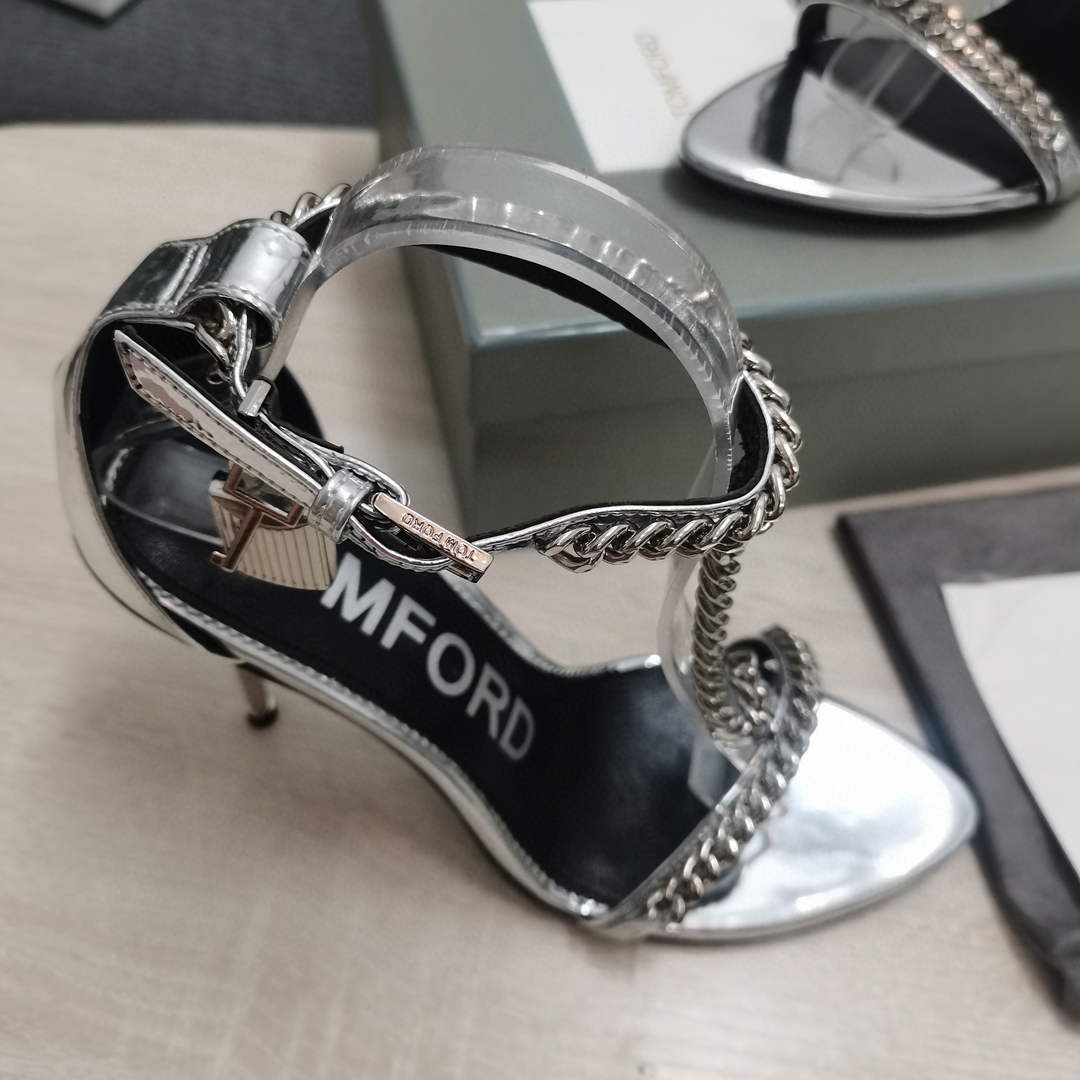 Tomford Shiny Leather Padlock Pointy Naked Sandal 105mm W22724