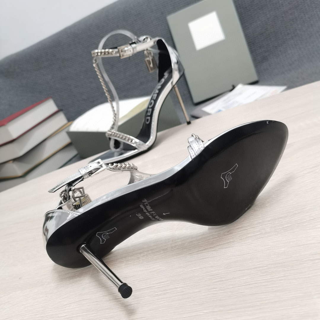Tomford Shiny Leather Padlock Pointy Naked Sandal 105mm W22724