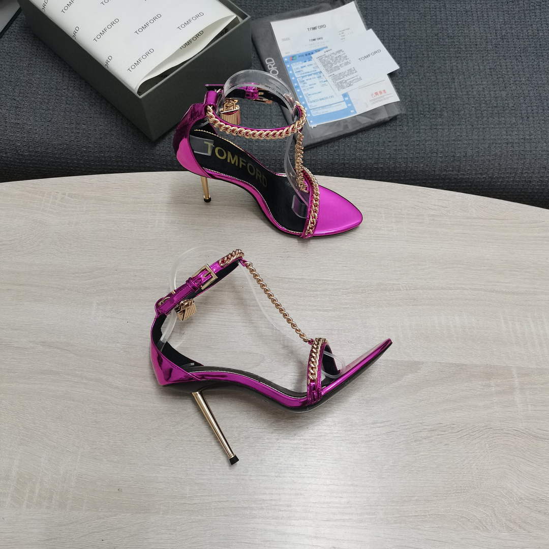 Tomford Shiny Leather Padlock Pointy Naked Sandal 105mm W22725