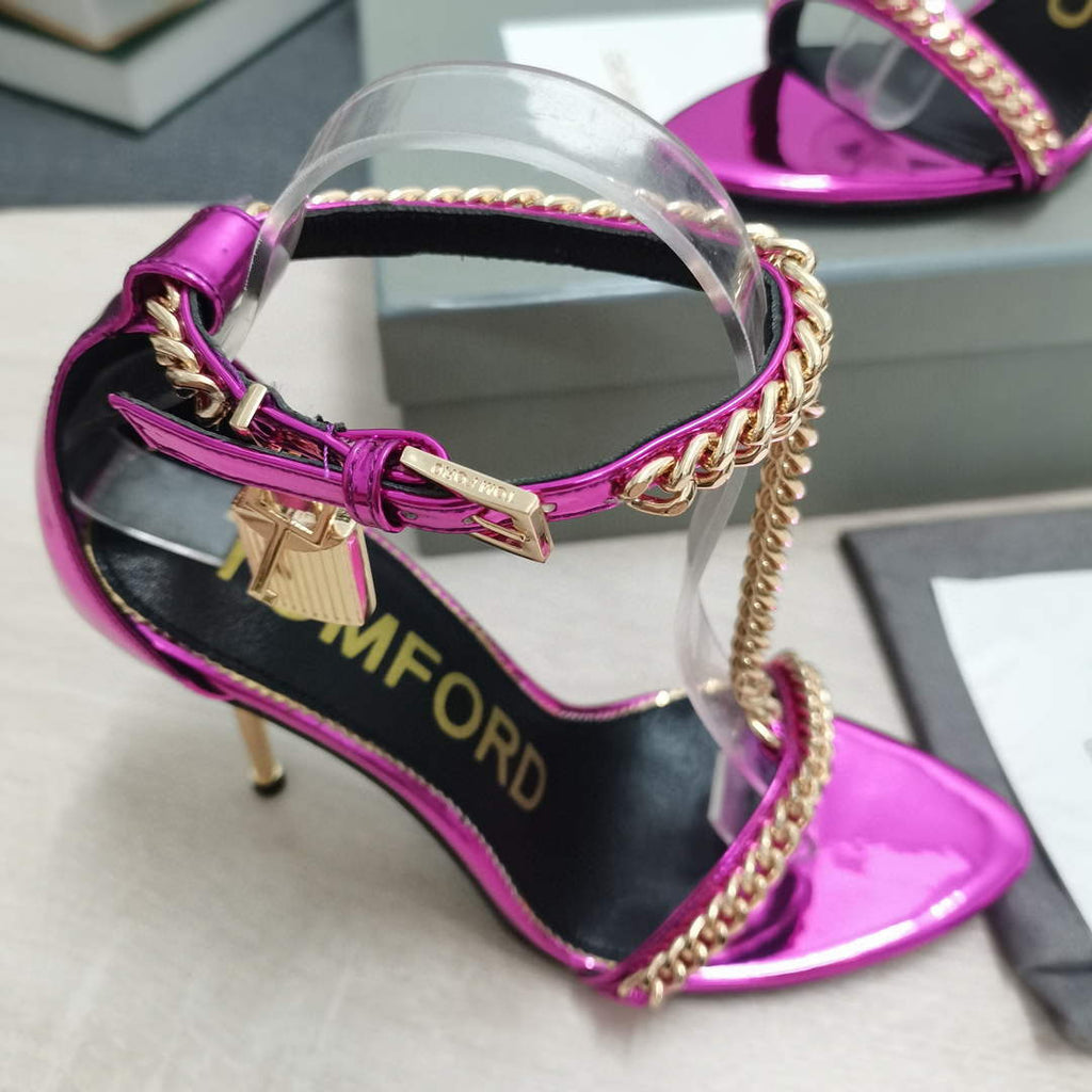 Tomford Shiny Leather Padlock Pointy Naked Sandal 105mm W22725