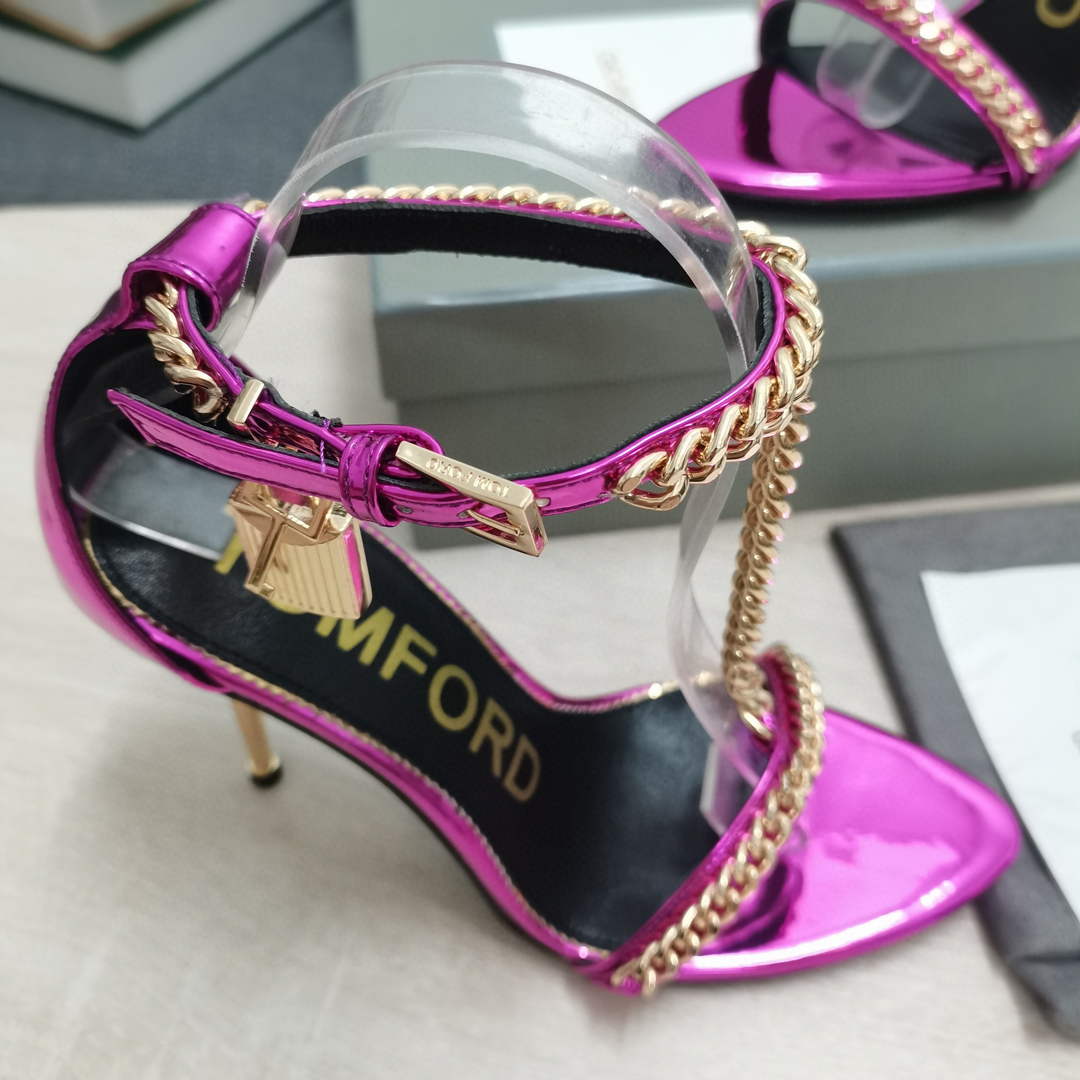 Tomford Shiny Leather Padlock Pointy Naked Sandal 105mm W22725
