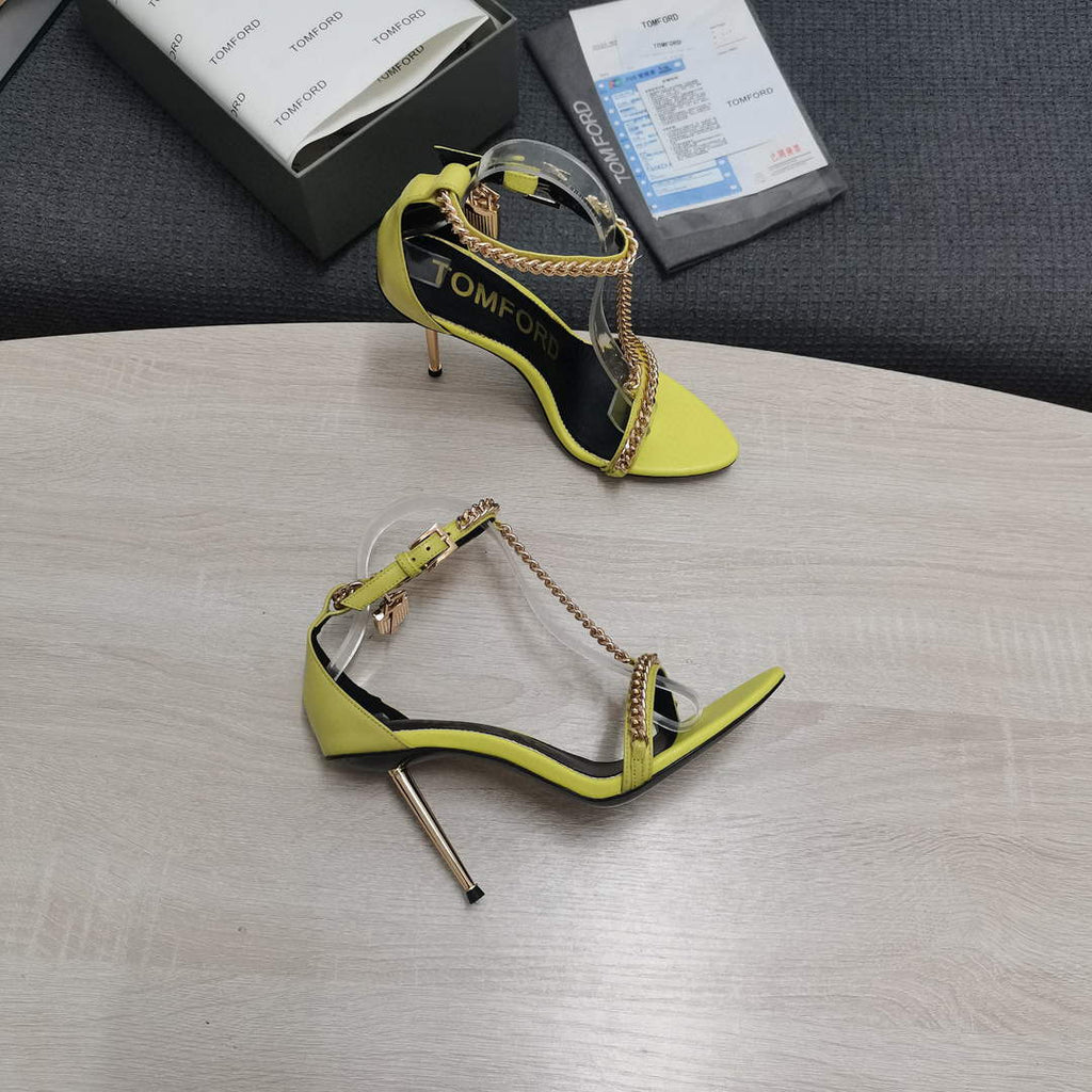 Tomford Shiny Leather Padlock Pointy Naked Sandal 105mm W22726