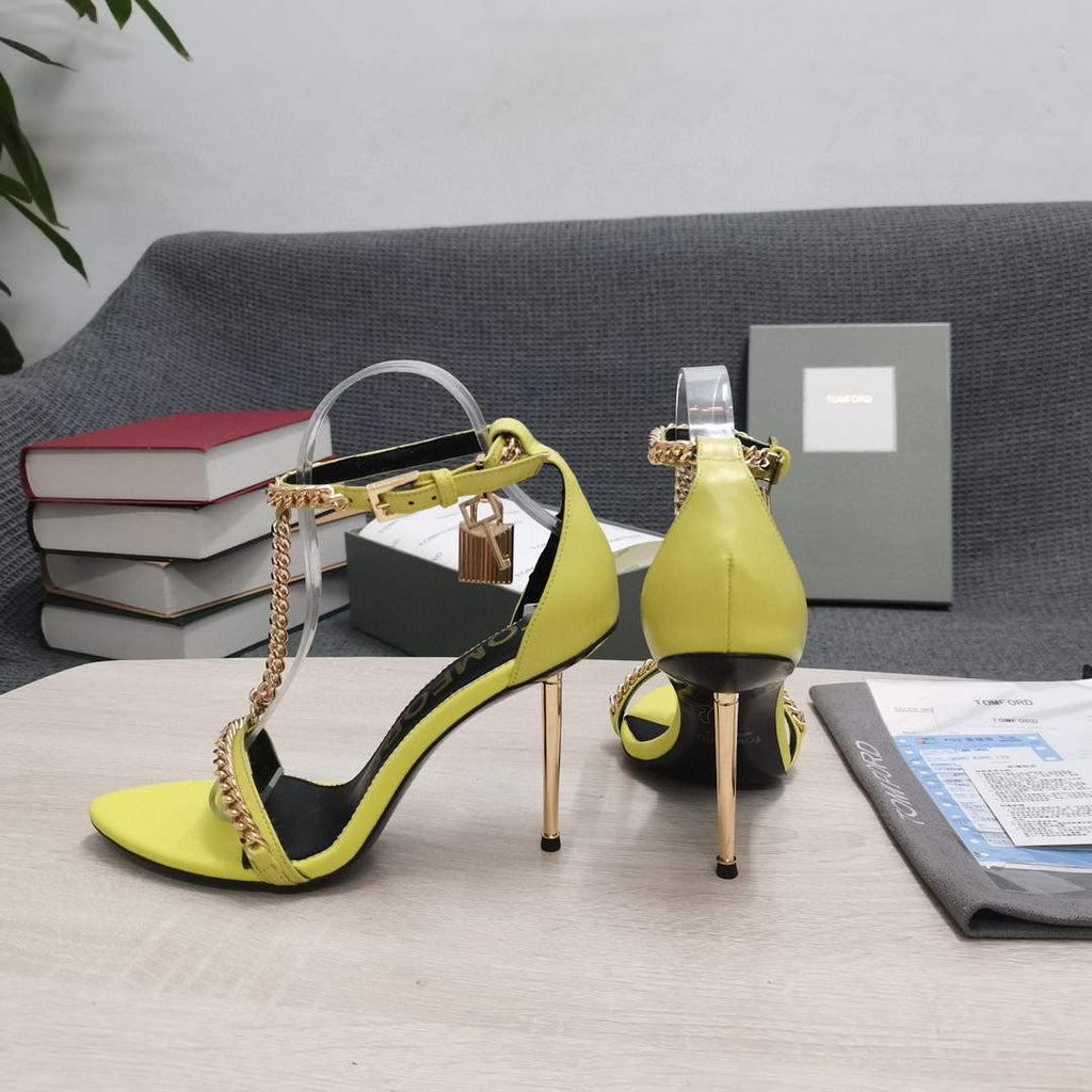 Tomford Shiny Leather Padlock Pointy Naked Sandal 105mm W22726