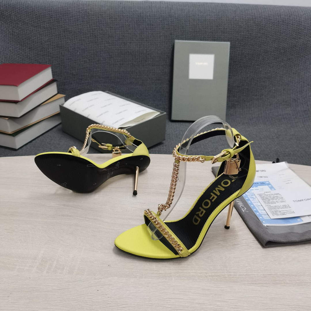 Tomford Shiny Leather Padlock Pointy Naked Sandal 105mm W22726