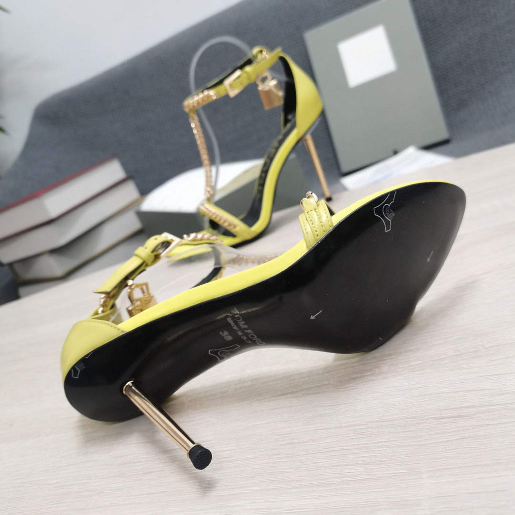 Tomford Shiny Leather Padlock Pointy Naked Sandal 105mm W22726