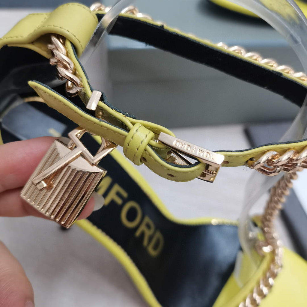 Tomford Shiny Leather Padlock Pointy Naked Sandal 105mm W22726