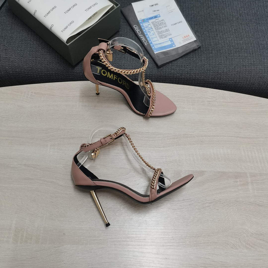 Tomford Shiny Leather Padlock Pointy Naked Sandal 105mm W22727