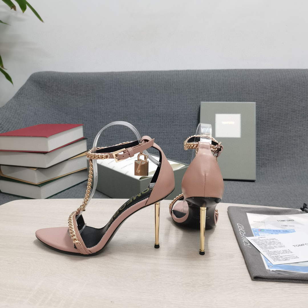 Tomford Shiny Leather Padlock Pointy Naked Sandal 105mm W22727