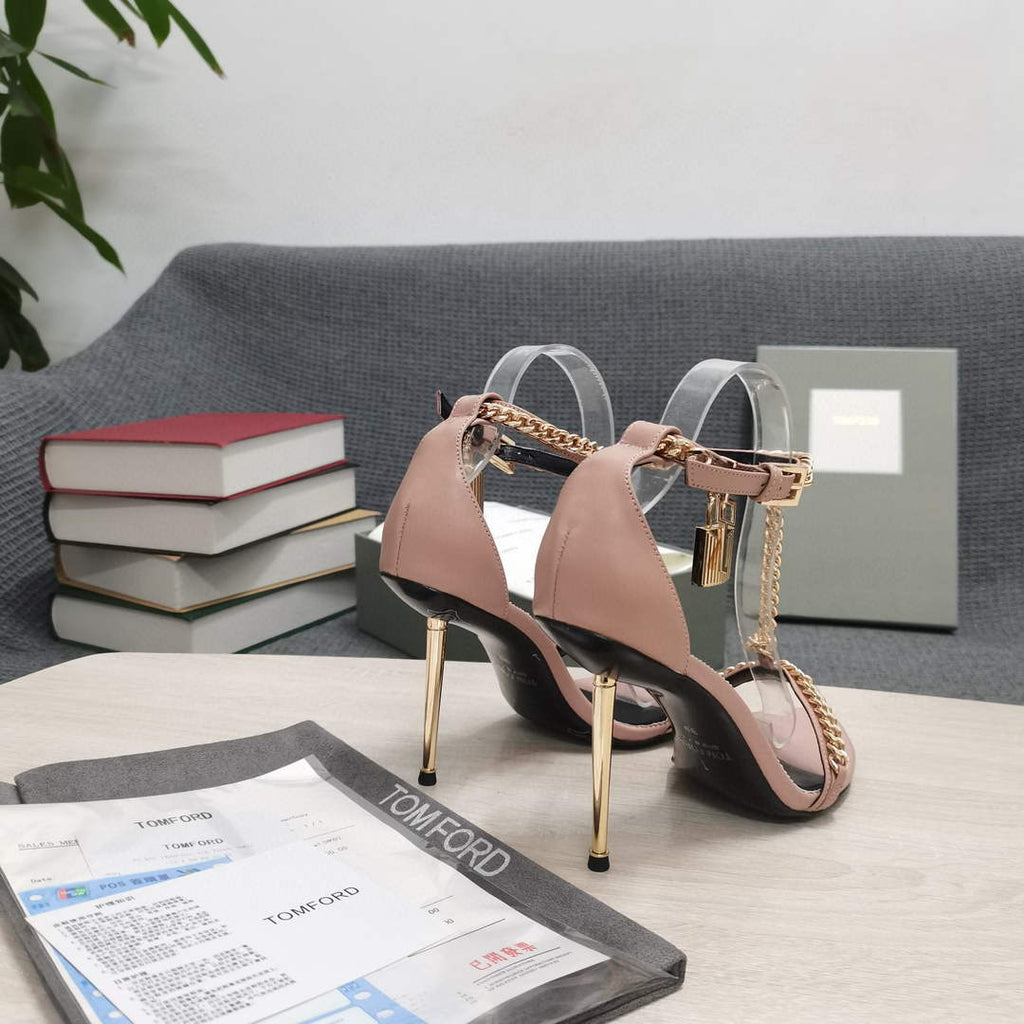 Tomford Shiny Leather Padlock Pointy Naked Sandal 105mm W22727