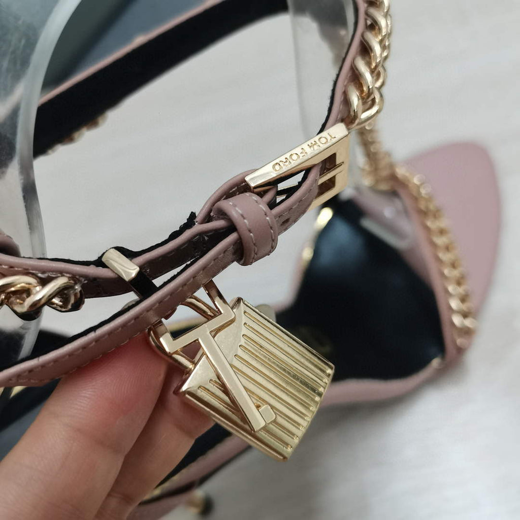 Tomford Shiny Leather Padlock Pointy Naked Sandal 105mm W22727