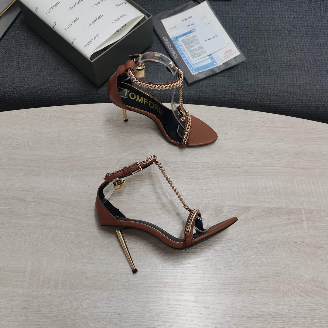 Tomford Shiny Leather Padlock Pointy Naked Sandal 105mm W22728