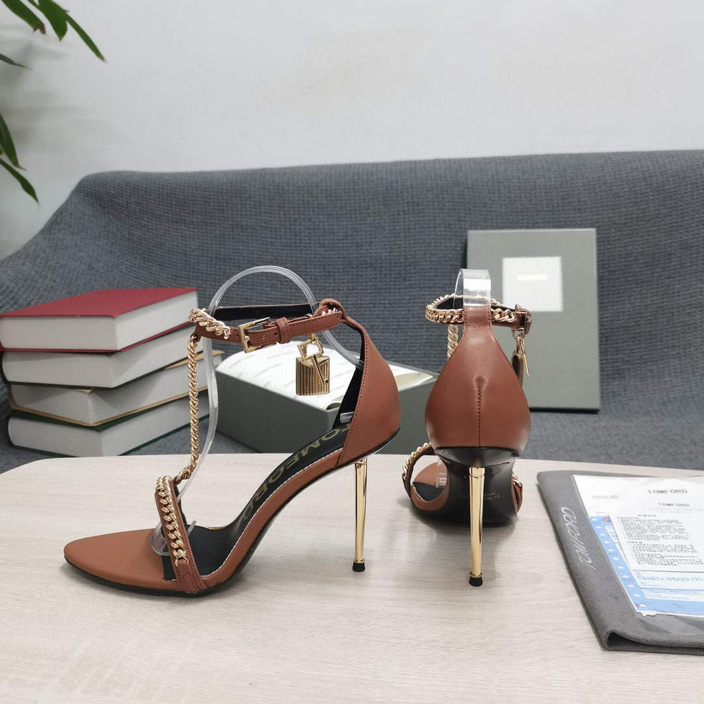 Tomford Shiny Leather Padlock Pointy Naked Sandal 105mm W22728