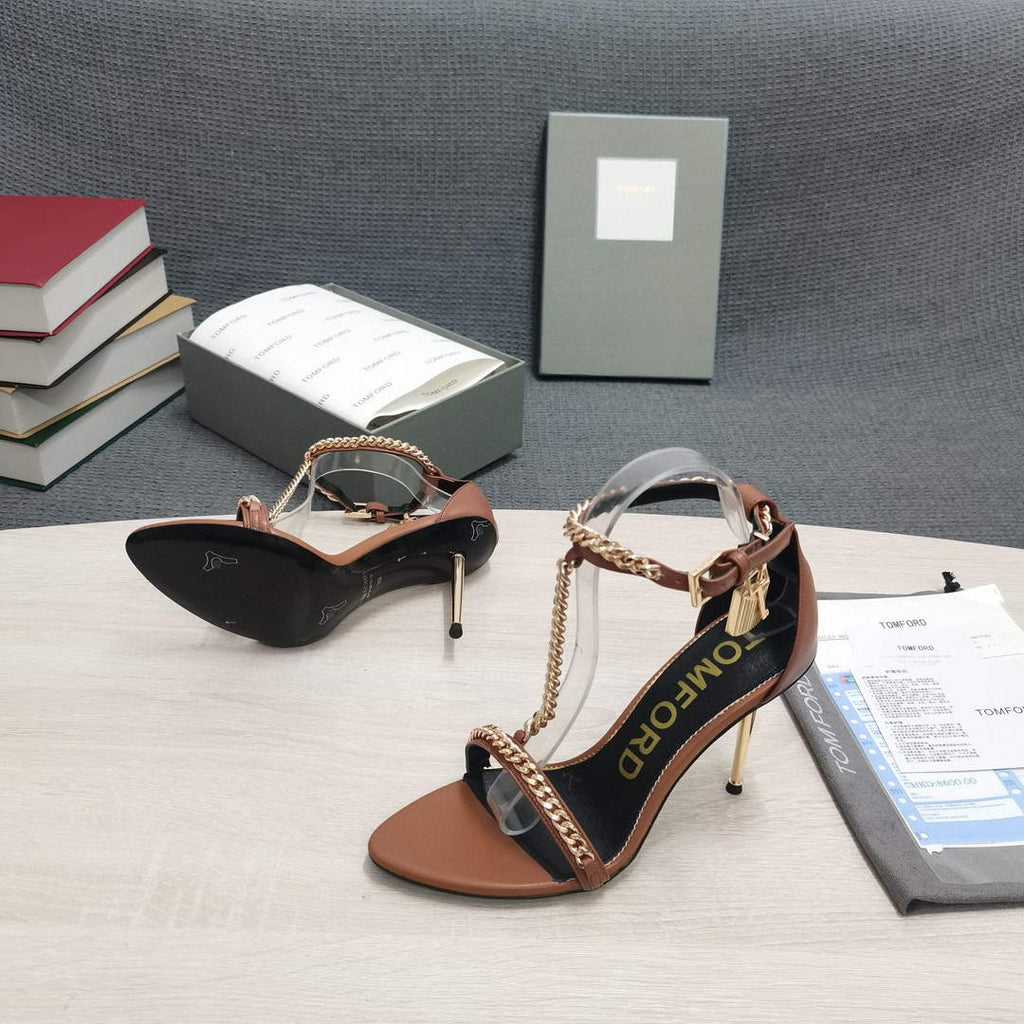 Tomford Shiny Leather Padlock Pointy Naked Sandal 105mm W22728
