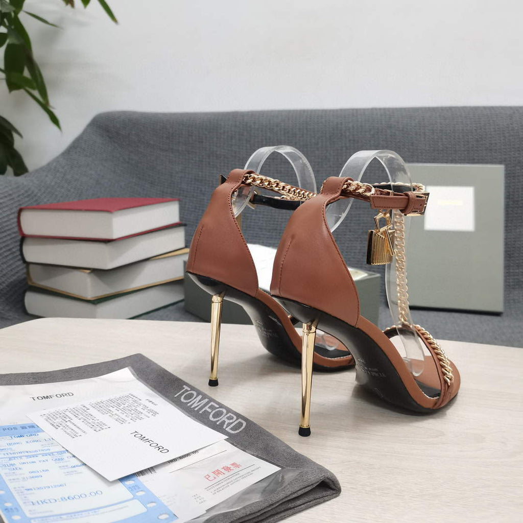 Tomford Shiny Leather Padlock Pointy Naked Sandal 105mm W22728
