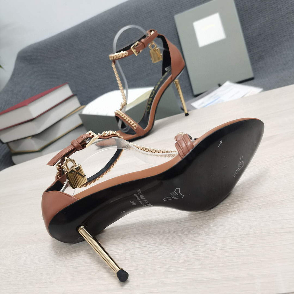 Tomford Shiny Leather Padlock Pointy Naked Sandal 105mm W22728