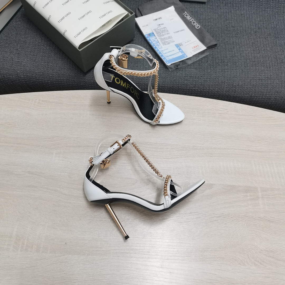 Tomford Shiny Leather Padlock Pointy Naked Sandal 105mm W22729